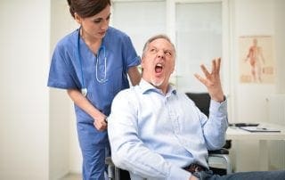 Angry disabled patient