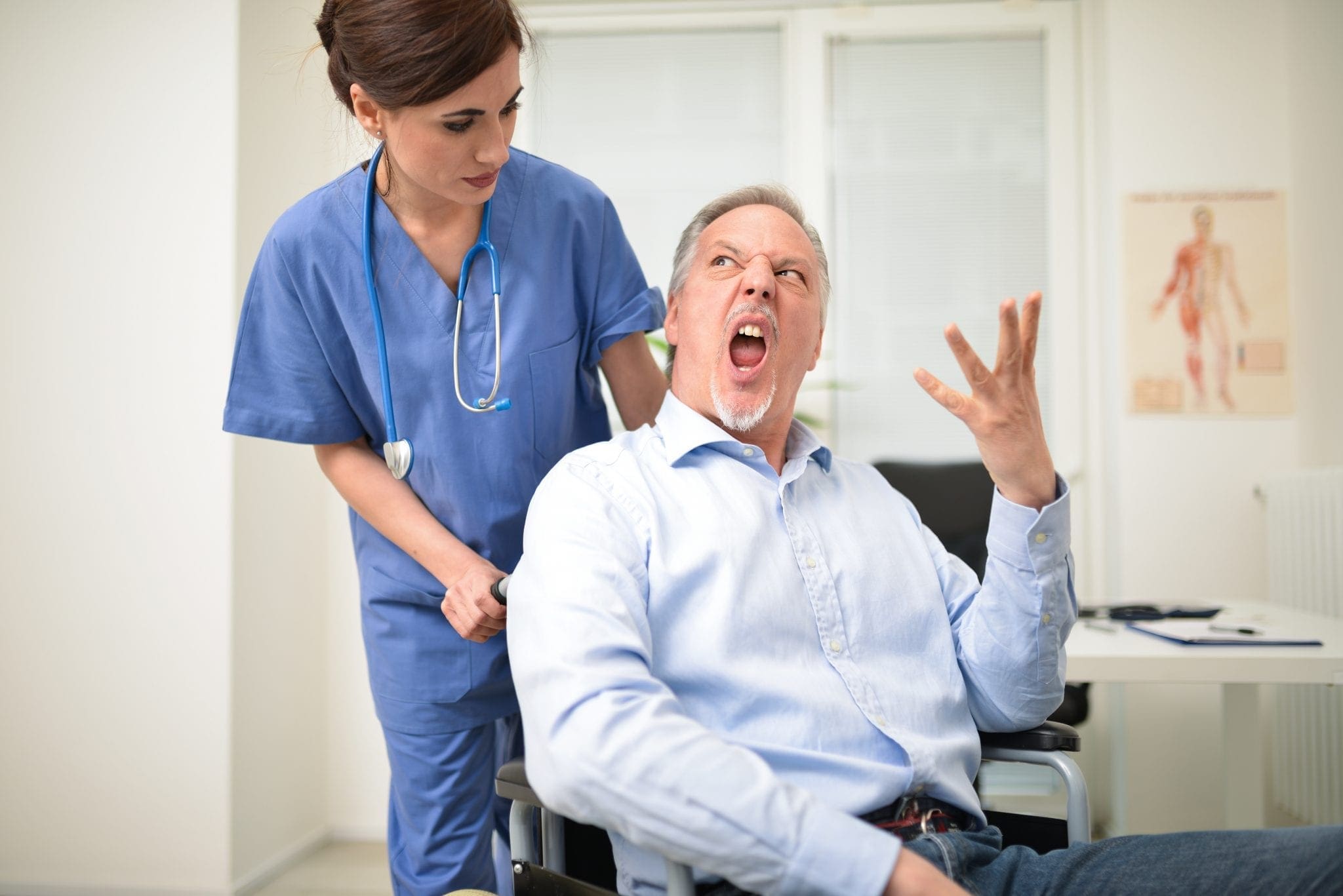 Angry disabled patient